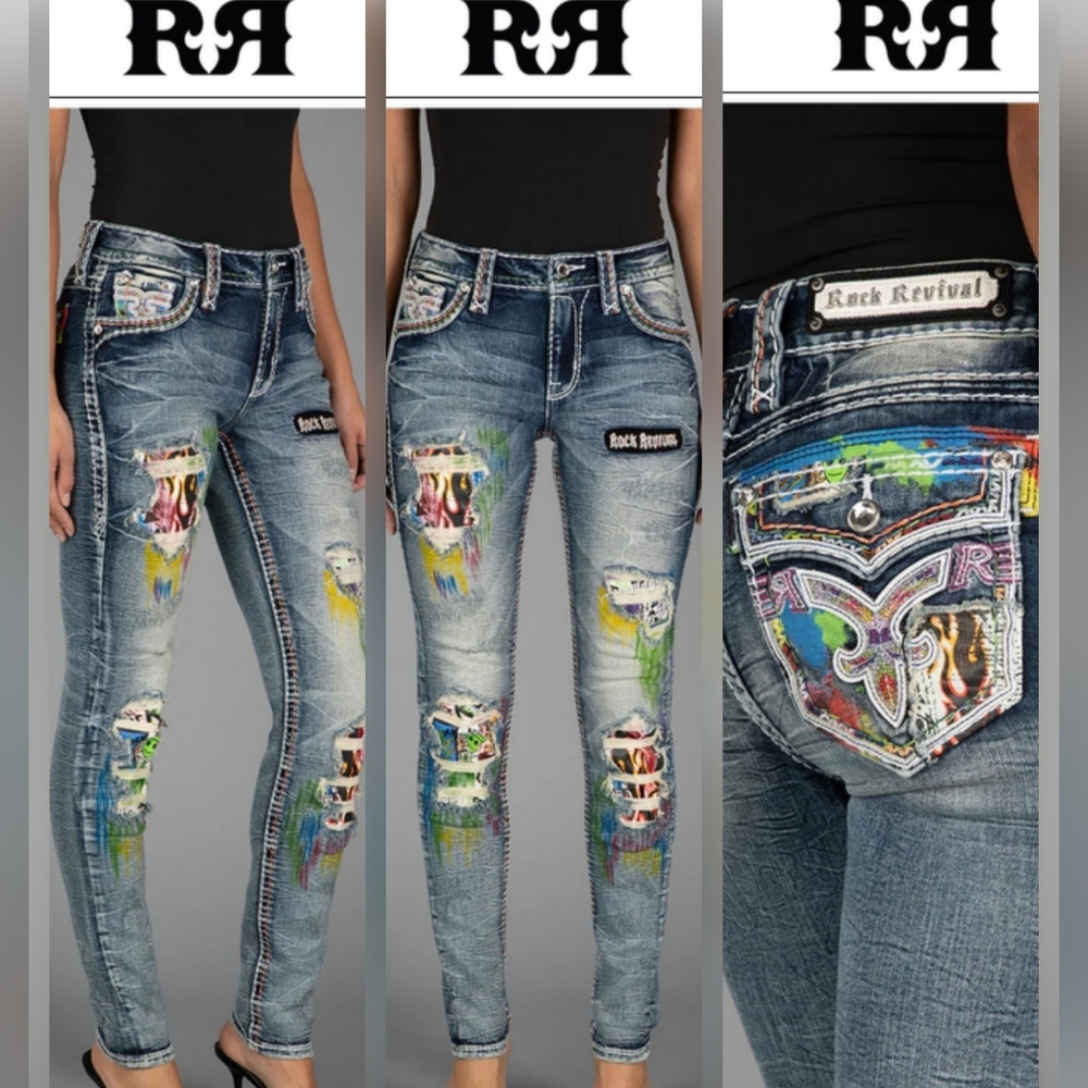 🤘NeW🥰 ROCK REVIVAL HARLOW LIMITED EDITION EMBROIDERED SKINNY JEANS 29 - Picture 12 of 16